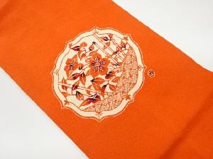 縮緬地草木手染花葉模様名古屋帯